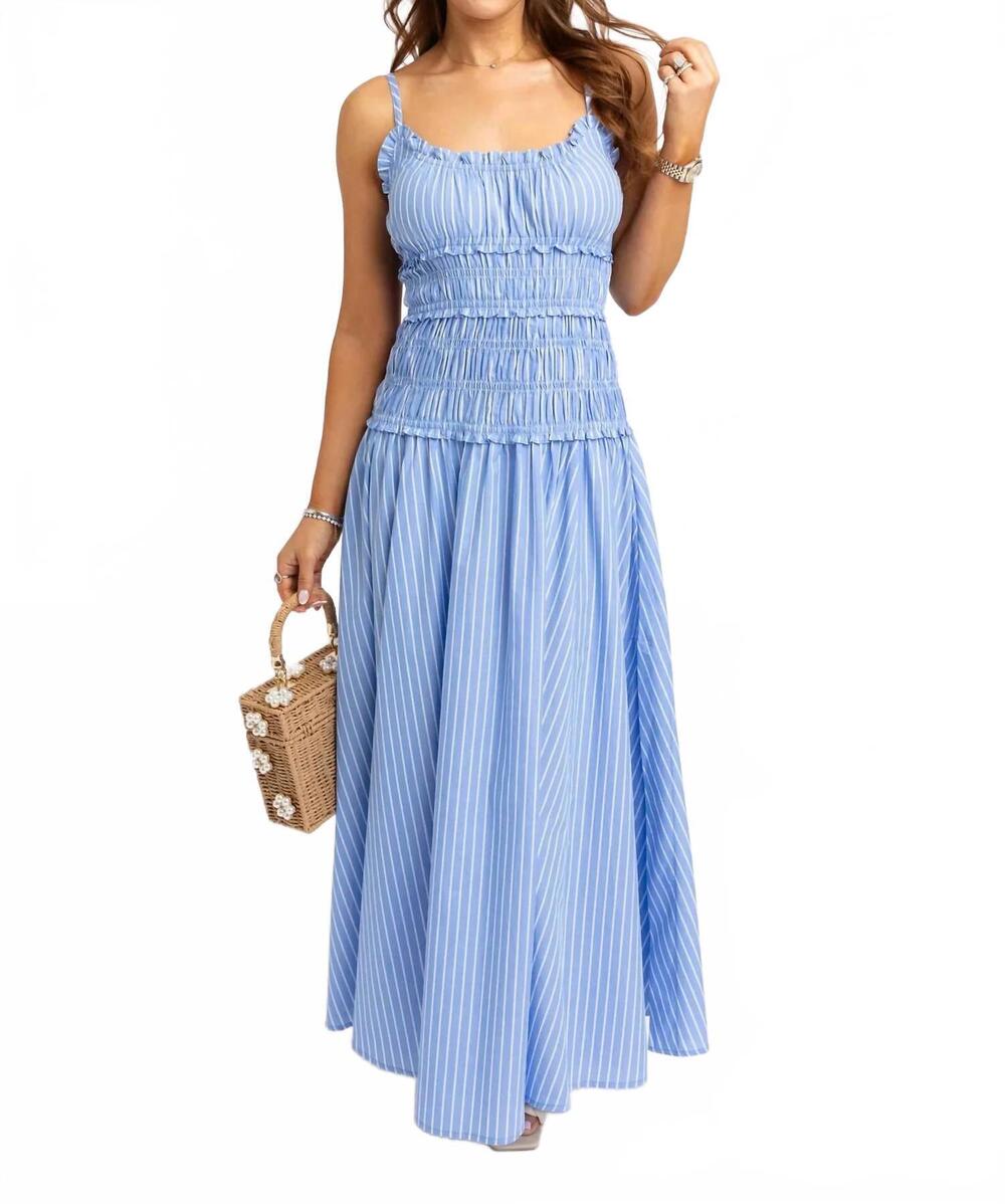 NEW KARLIE stripe poplin smock cami maxi dress in blue